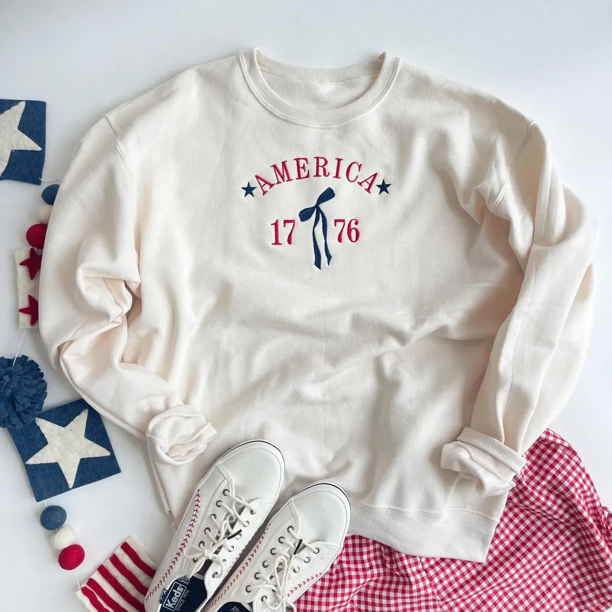 Embroidered 1776 Bow 4th of July Sweatshirt or Hoodie