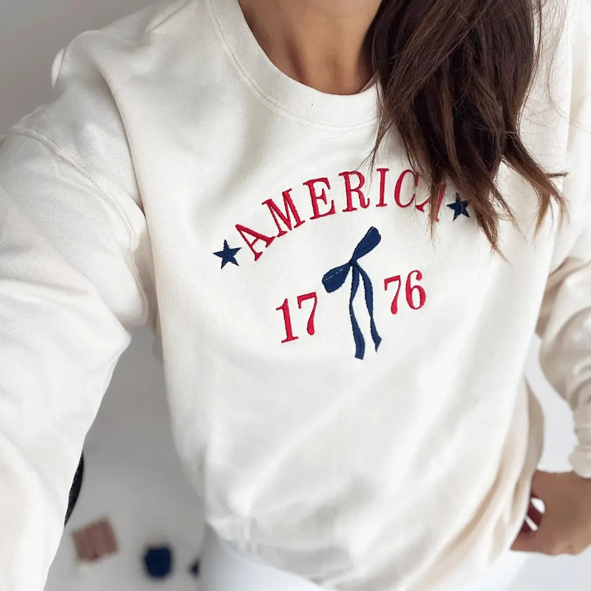 Embroidered 1776 Bow 4th of July Sweatshirt or Hoodie