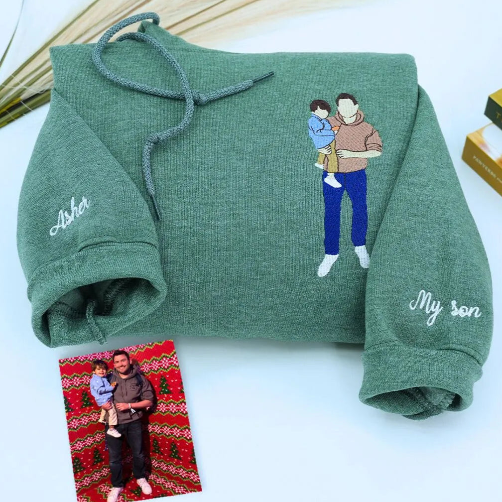 Personalized New Grandpa Embroidered Portrait Shirt - Custom Baby Photo
