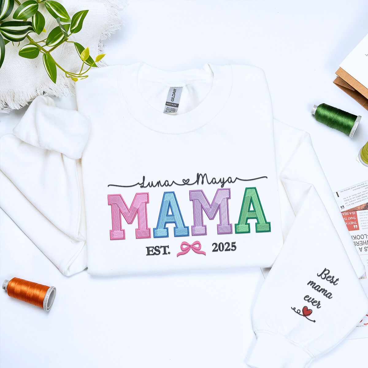 Personalized Mom Heart Sweatshirt with KidsNames Embroidered