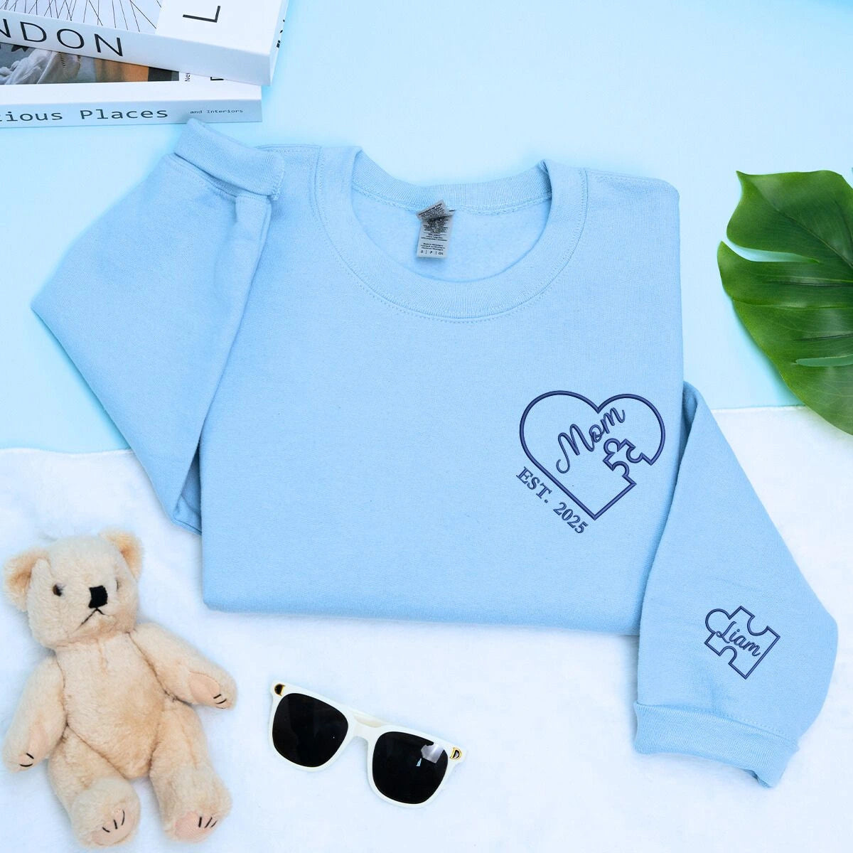 Personalized Mom Heart Puzzle Piece Sweatshirt for Mothers Day