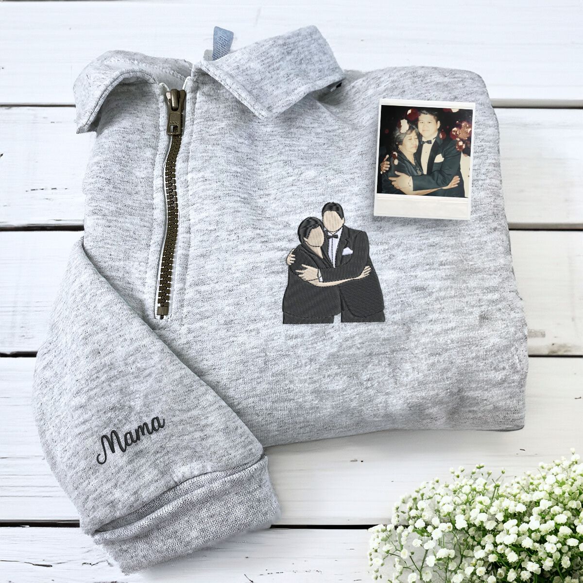 Custom Photo Quarter Zip Sweatshirt for Mom - Personalized Mothers Day Gift