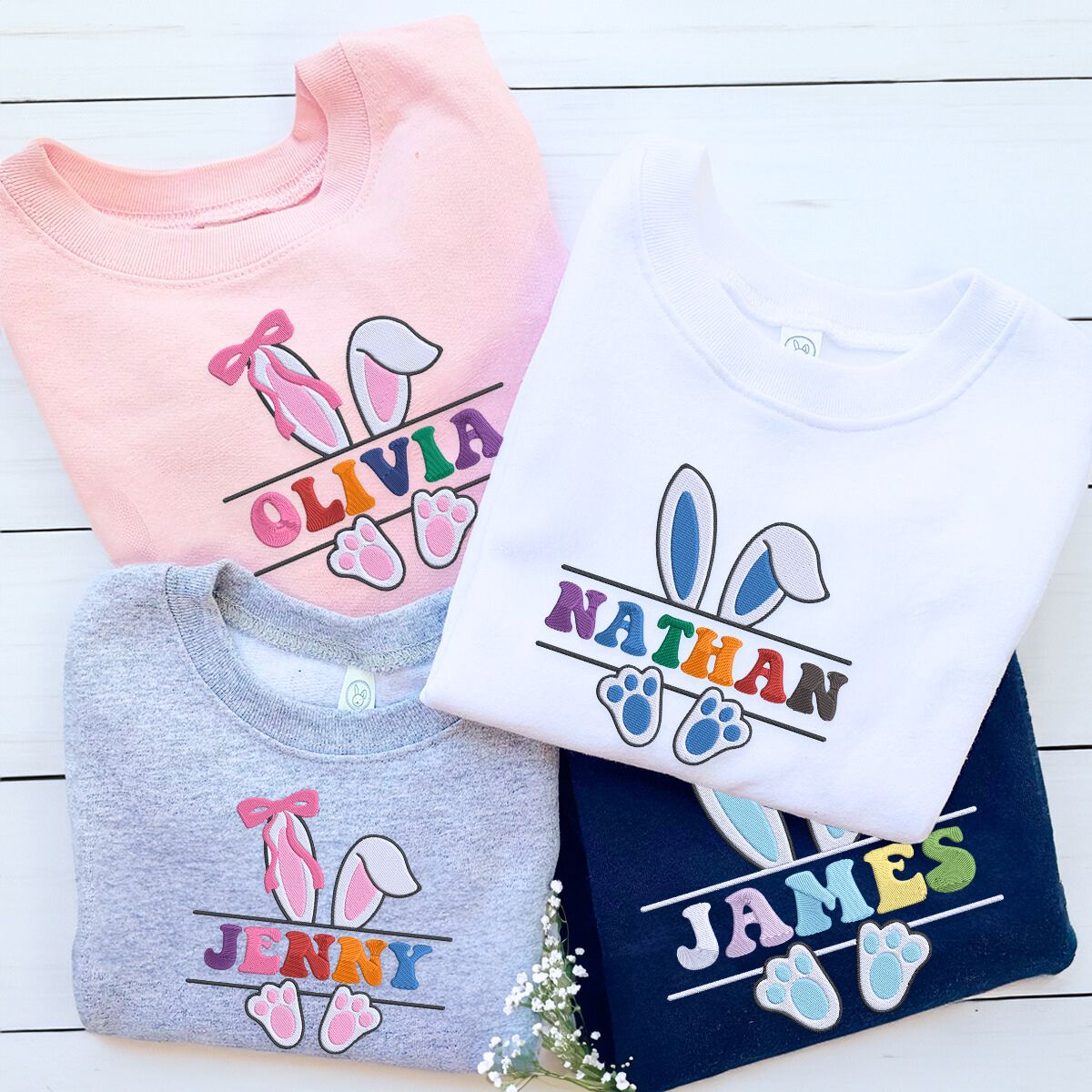 Personalized Toddler Bunny Ears Sweatshirt with Name, Easter Gift for Kids