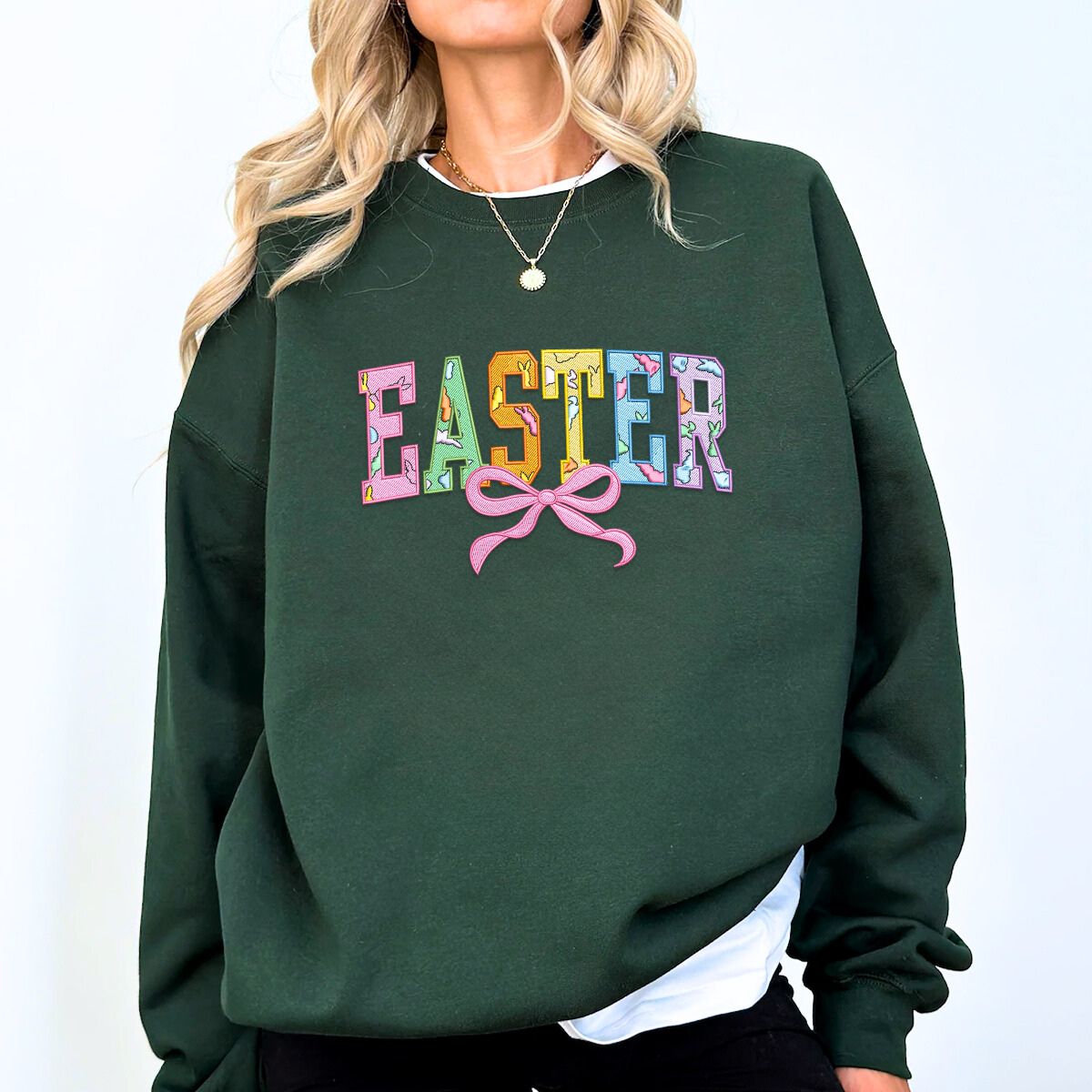 Easter Embroidered Happy Sweatshirt or Hoodie in Various Colors