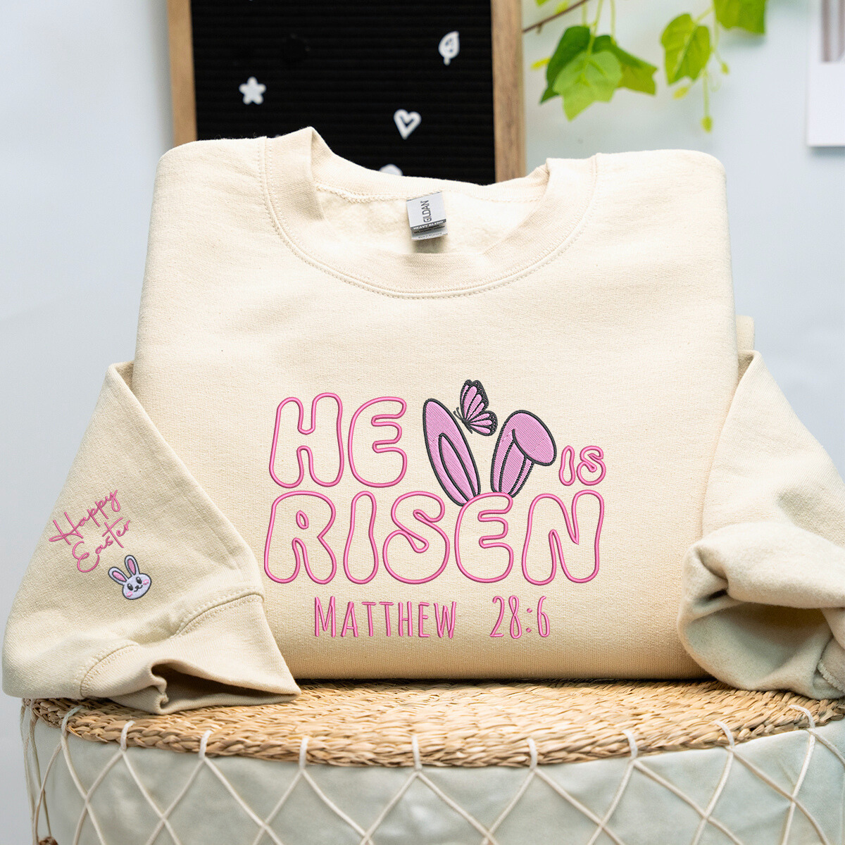Faithful He Is Risen Embroidered Sweatshirt or Hoodie