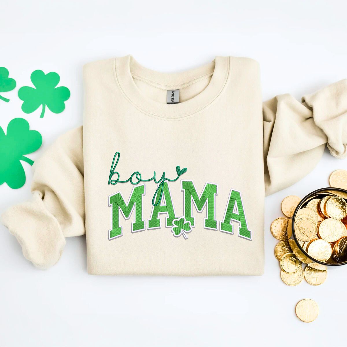 Lucky Boy Mama Saint Patricks Day Embroidered Sweatshirt