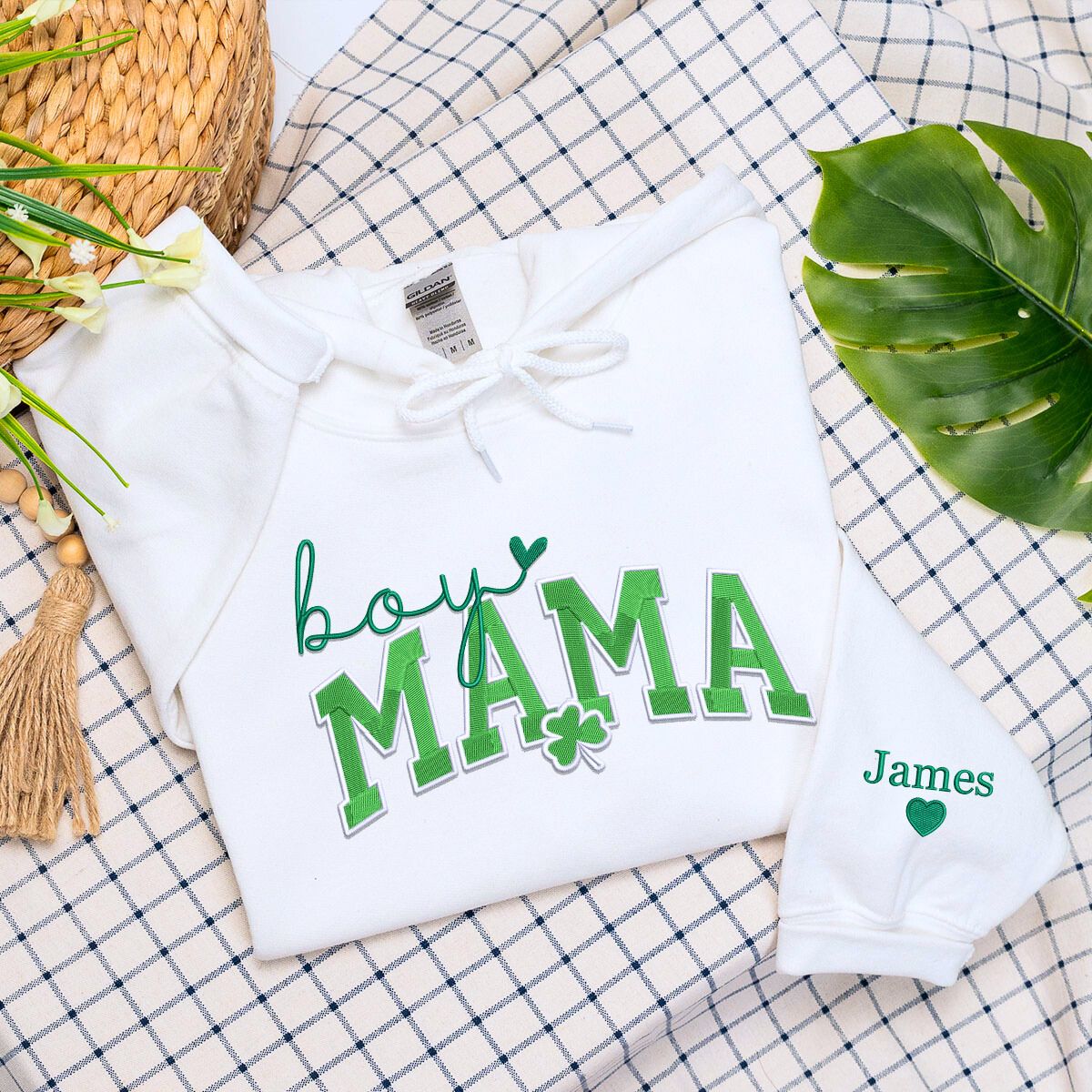 Lucky Boy Mama Saint Patricks Day Embroidered Sweatshirt