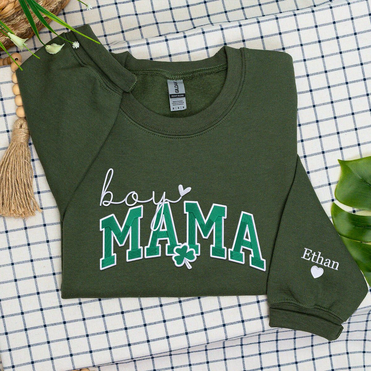 Lucky Boy Mama Saint Patricks Day Embroidered Sweatshirt