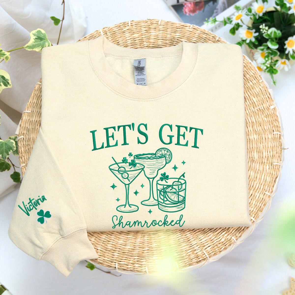 St. Patricks Day Shamrock Embroidered Hoodie - Festive Irish Green Shirt