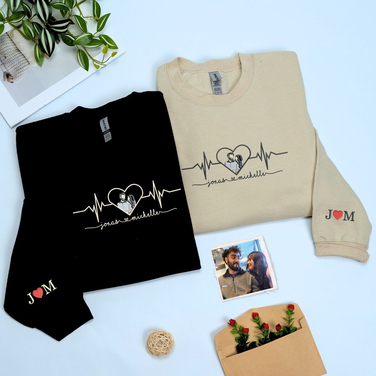 Custom Couple Heartbeat Hoodie or Sweatshirt in Various Colors