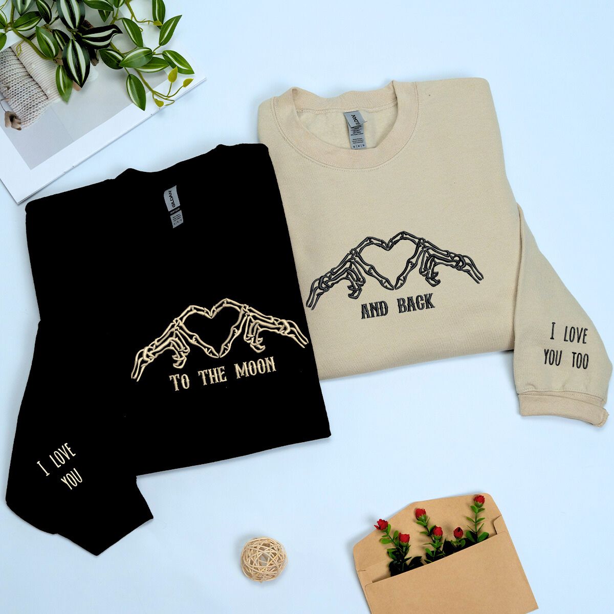 Skeleton Heart Embroidered Sweatshirt, Unique Couple Valentine Gift