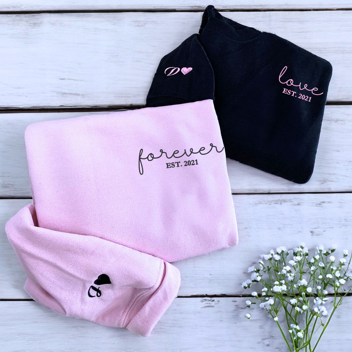 Forever Love Couple Matching Hoodies, Custom Valentines Day Embroidered Gift