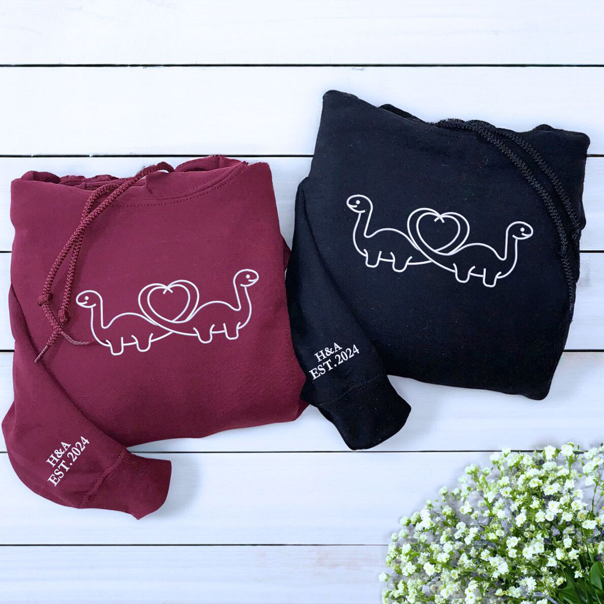 Dinosaur Heart Shaped Tail Sweatshirt or Hoodie, Personalized Couple Gift