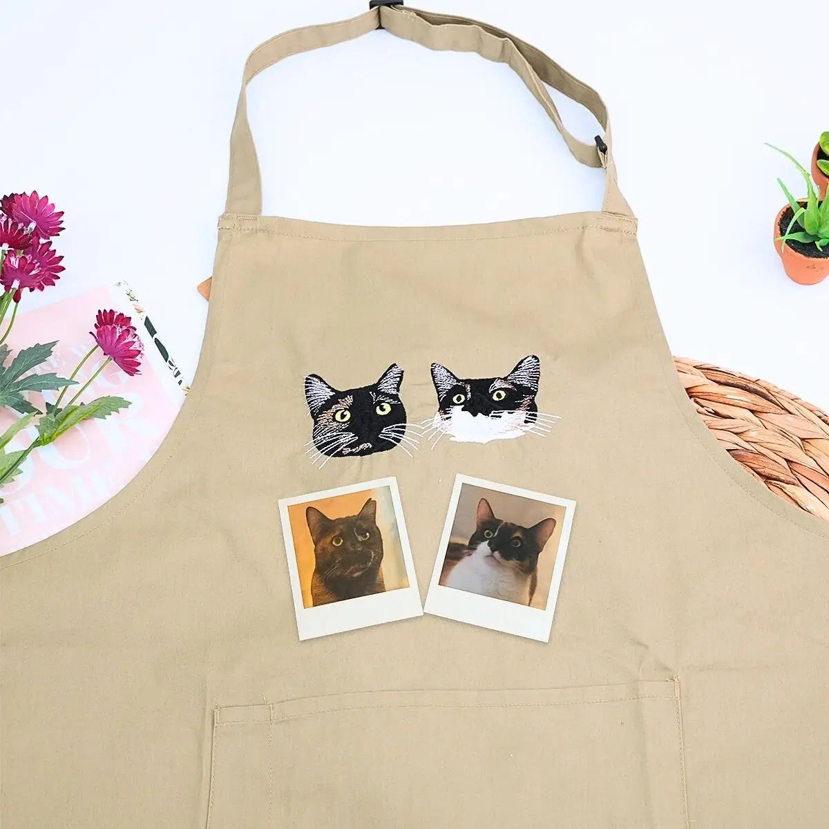 Custom Cat Portrait Kitchen Apron - Embroidered | Unique Cat Lover Gift