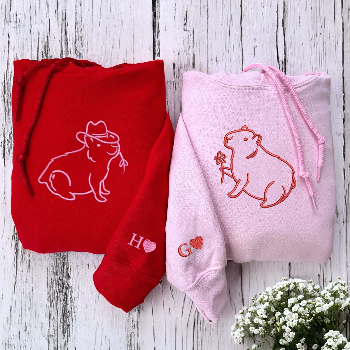 Capybara Couple Matching Sweatshirts or Hoodies - Personalized Valentines Gift Set