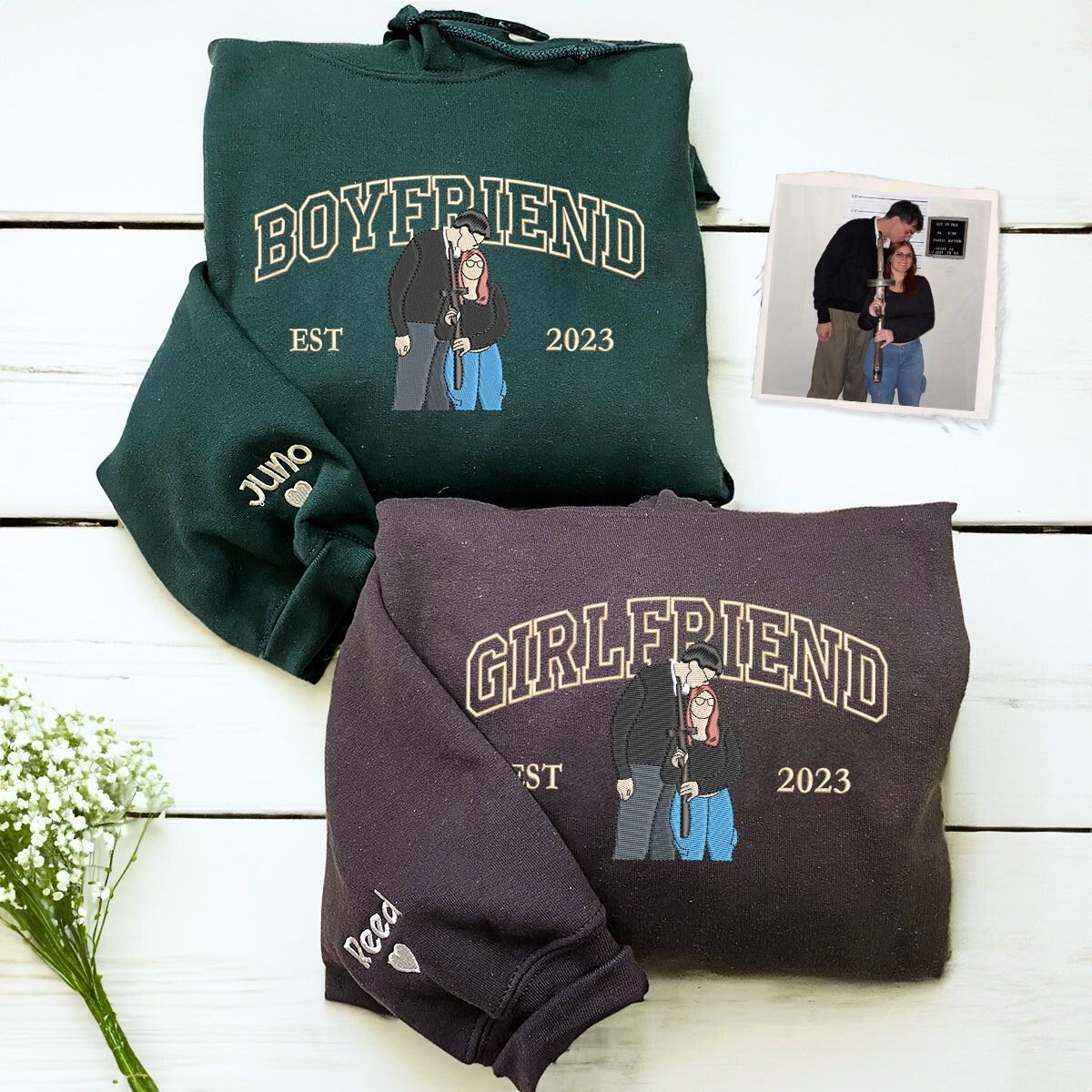 Personalized Embroidered Valentines Day Pullover Sweatshirt | His and Hers Custom Couple Gift