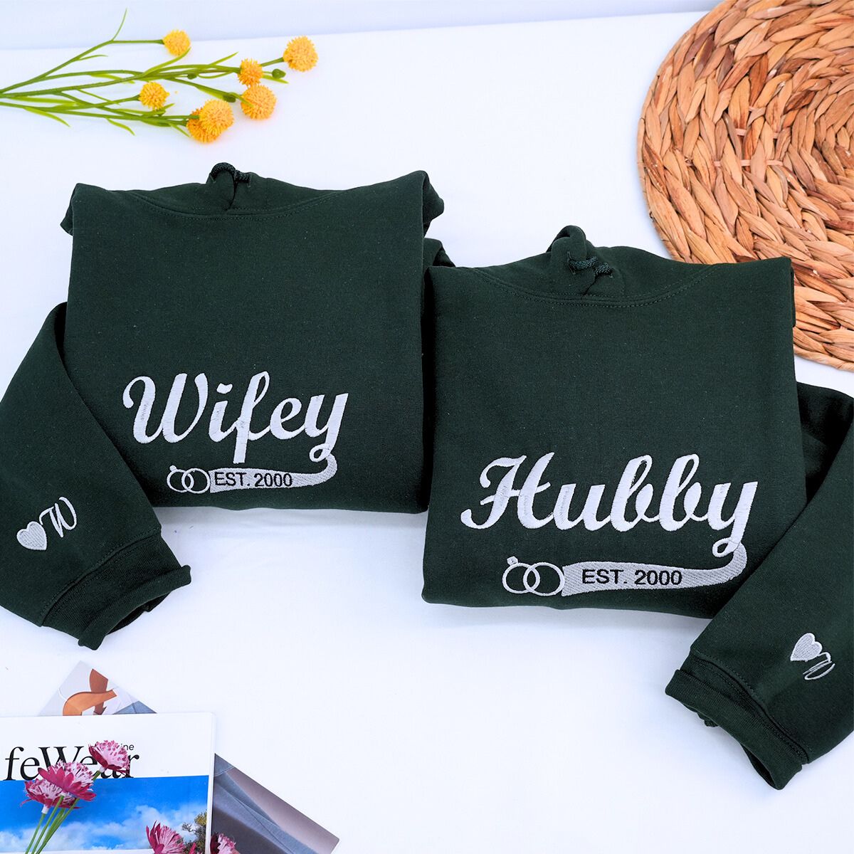 Personalized Newlywed Embroidered Hoodie for Couples