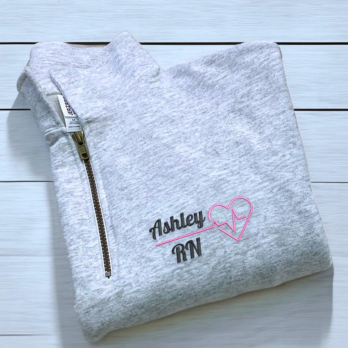 Personalized Nurse Embroidered Quarter-Zip Sweatshirt