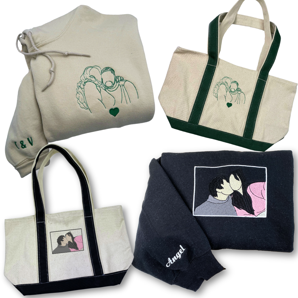 Embroidered Pairing Sweatshirts & Tote Bag Set