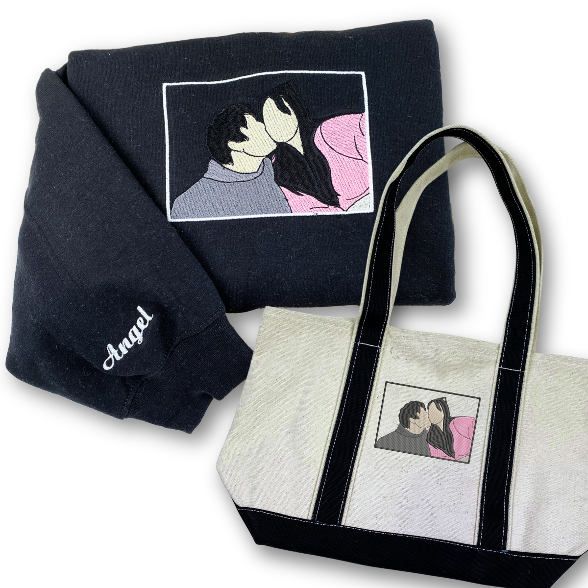 Embroidered Pairing Sweatshirts & Tote Bag Set