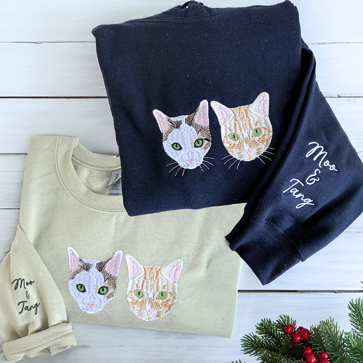 Cat Lover Embroidered Sweatshirt & Hoodie Set