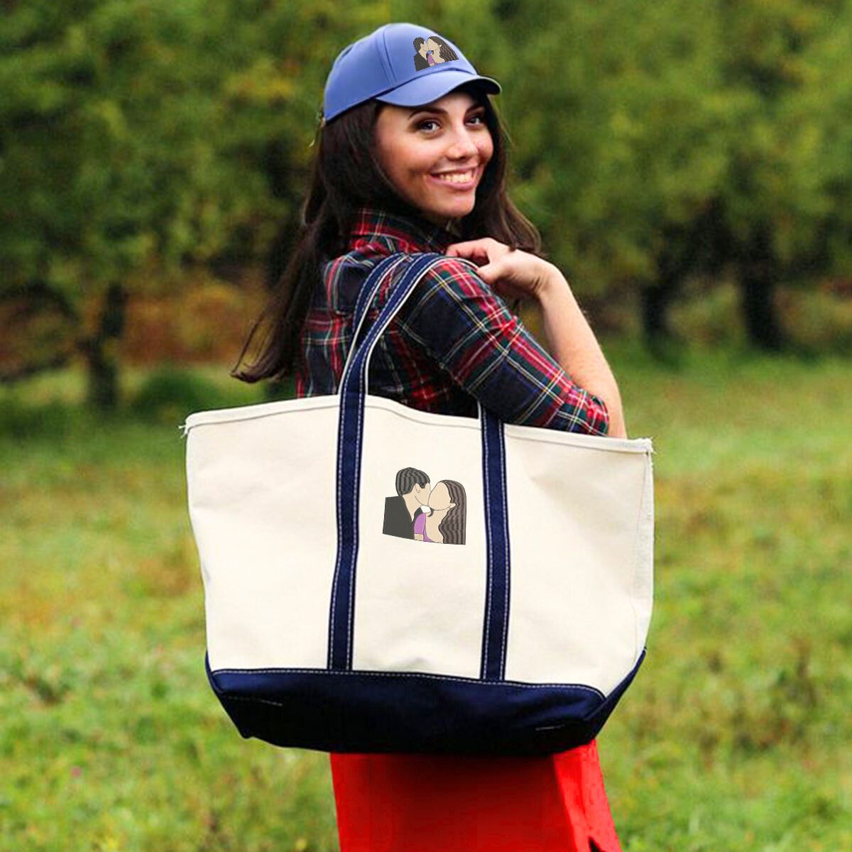 Custom Portrait Embroidered Sweatshirt Hat Tote Bag Trio Pack