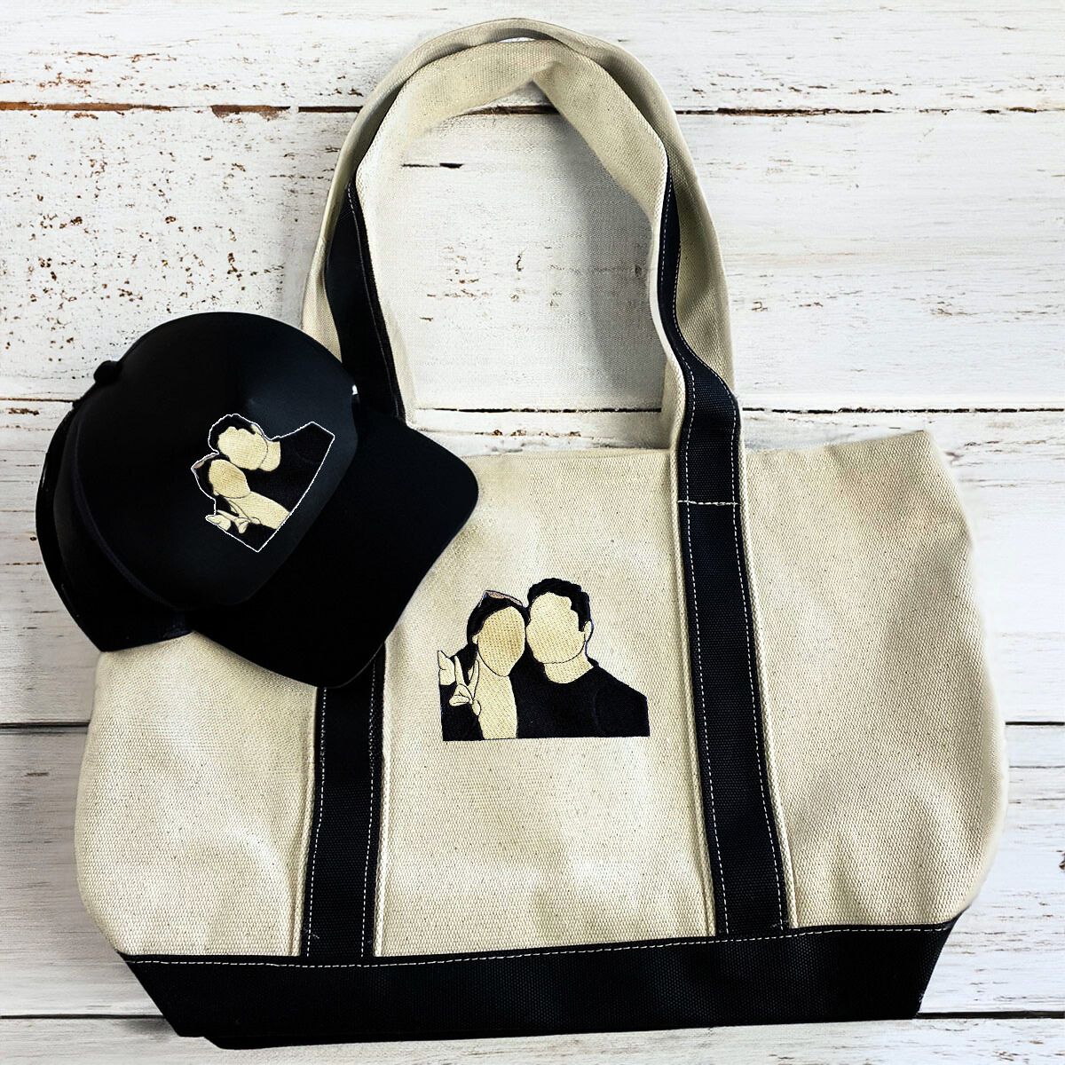 Custom Portrait Embroidered Sweatshirt Hat Tote Bag Trio Pack