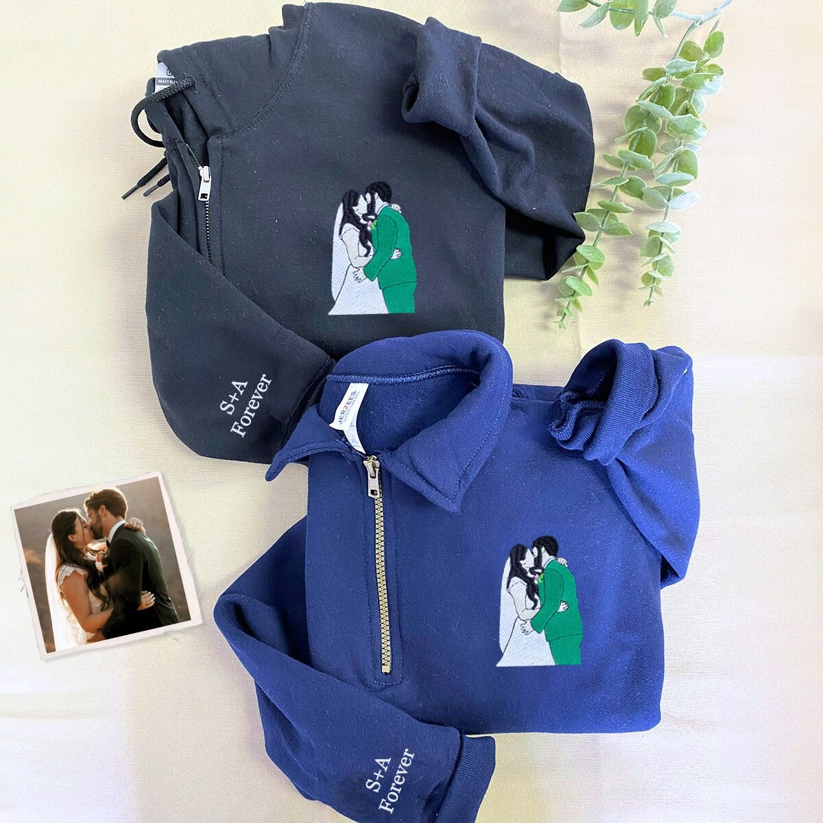 Personalized Anniversary Zip-Up Hoodies - Embroidered Couple Gifts