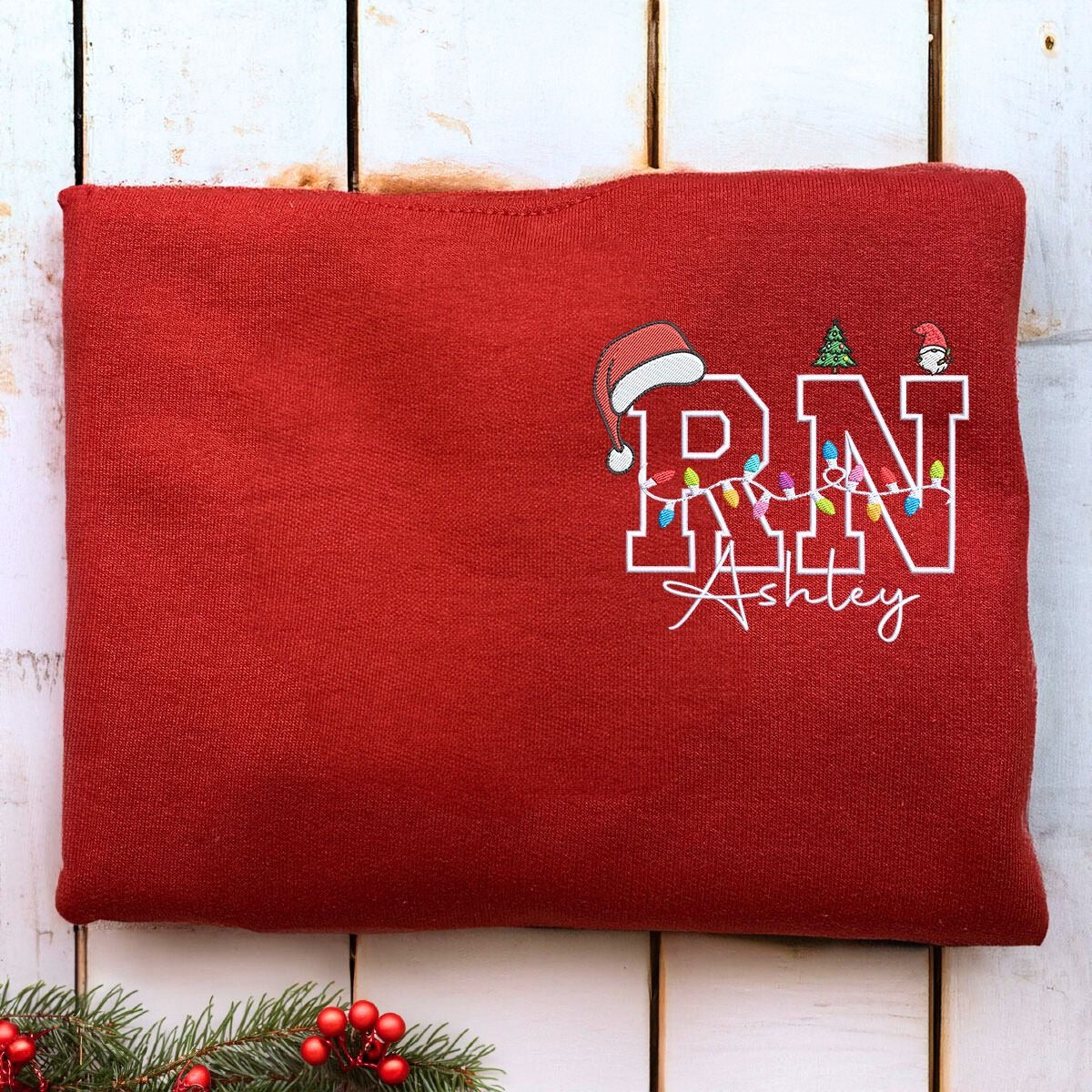 Personalized Christmas RN Nurse Embroidered Sweatshirt Gift