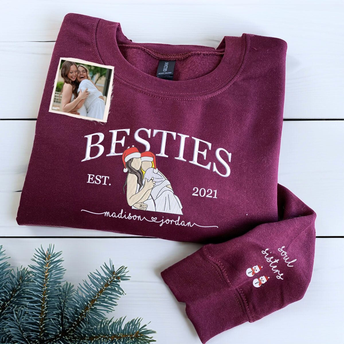 Personalized Christmas Best Friend Portrait Sweatshirt or Hoodie