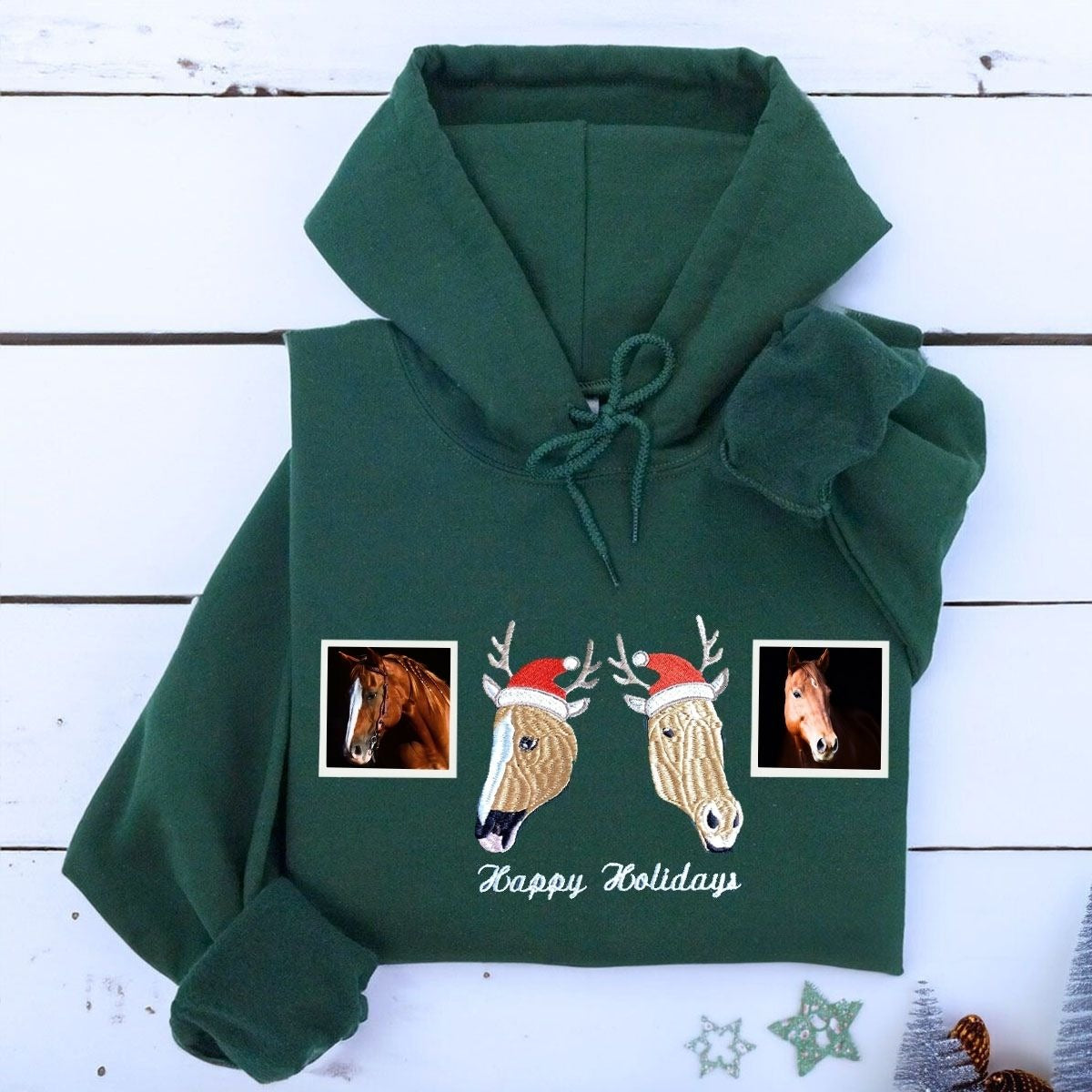 Personalized Horse Christmas Shirt with Embroidered Photo