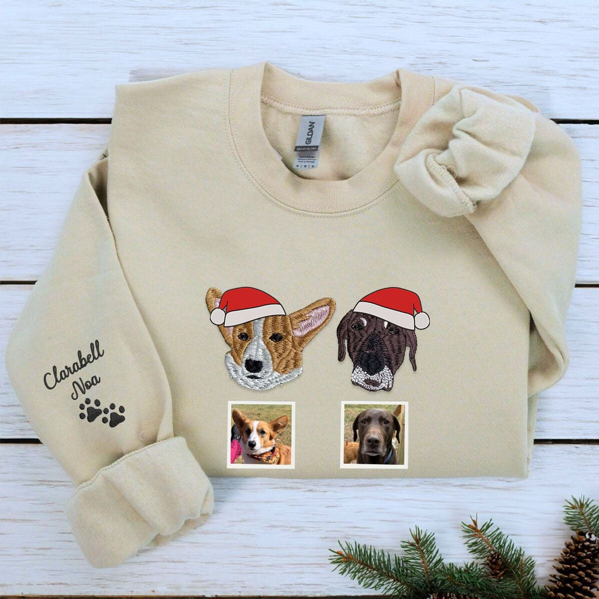 Personalized Dog Christmas Hoodie with Embroidered Photo - Festive and Unique Gift