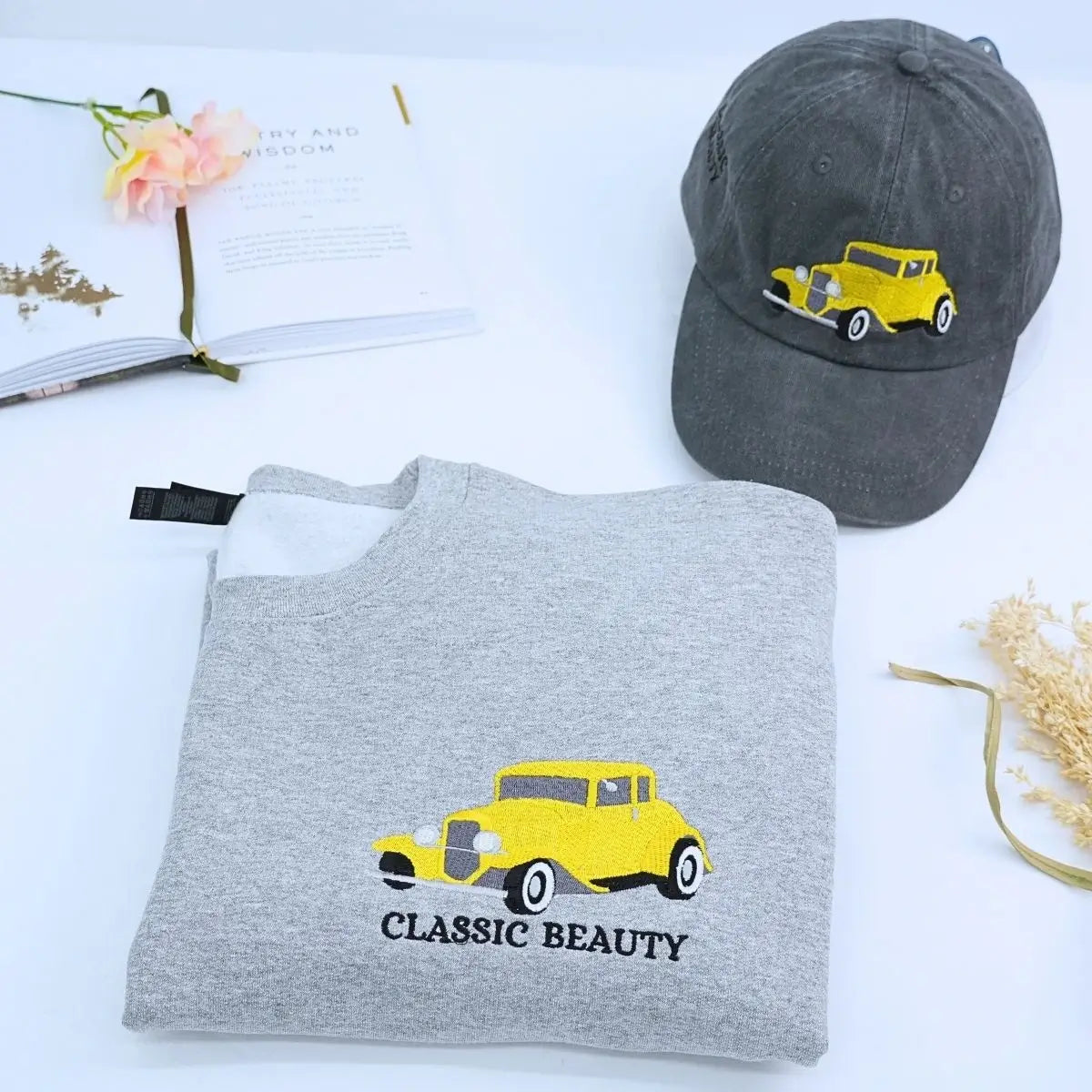 Car Enthusiast Combo: Embroidered Sweatshirt & Matching Hat Set