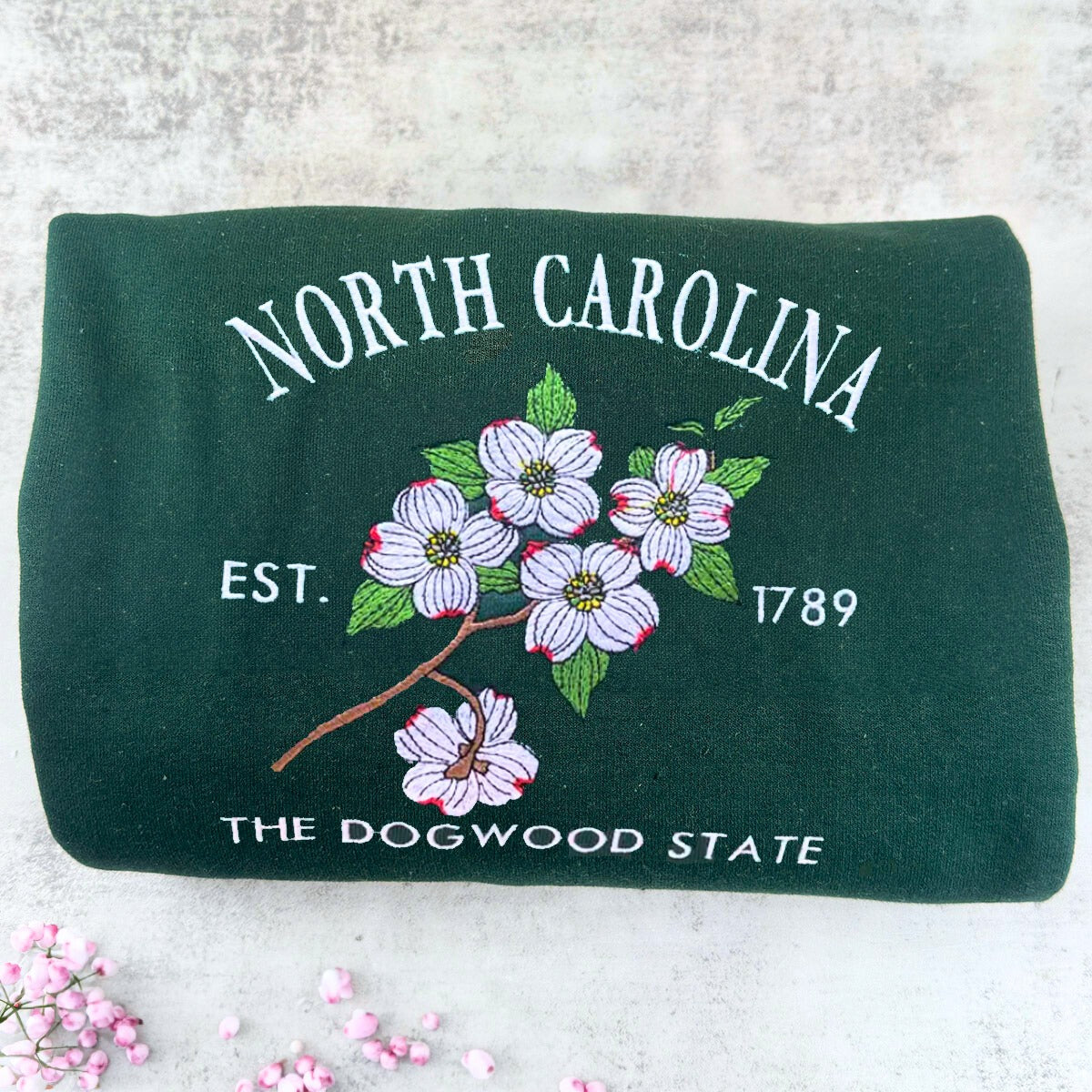 Embroidered North Carolina State Flower Sweatshirt - Dogwood Design
