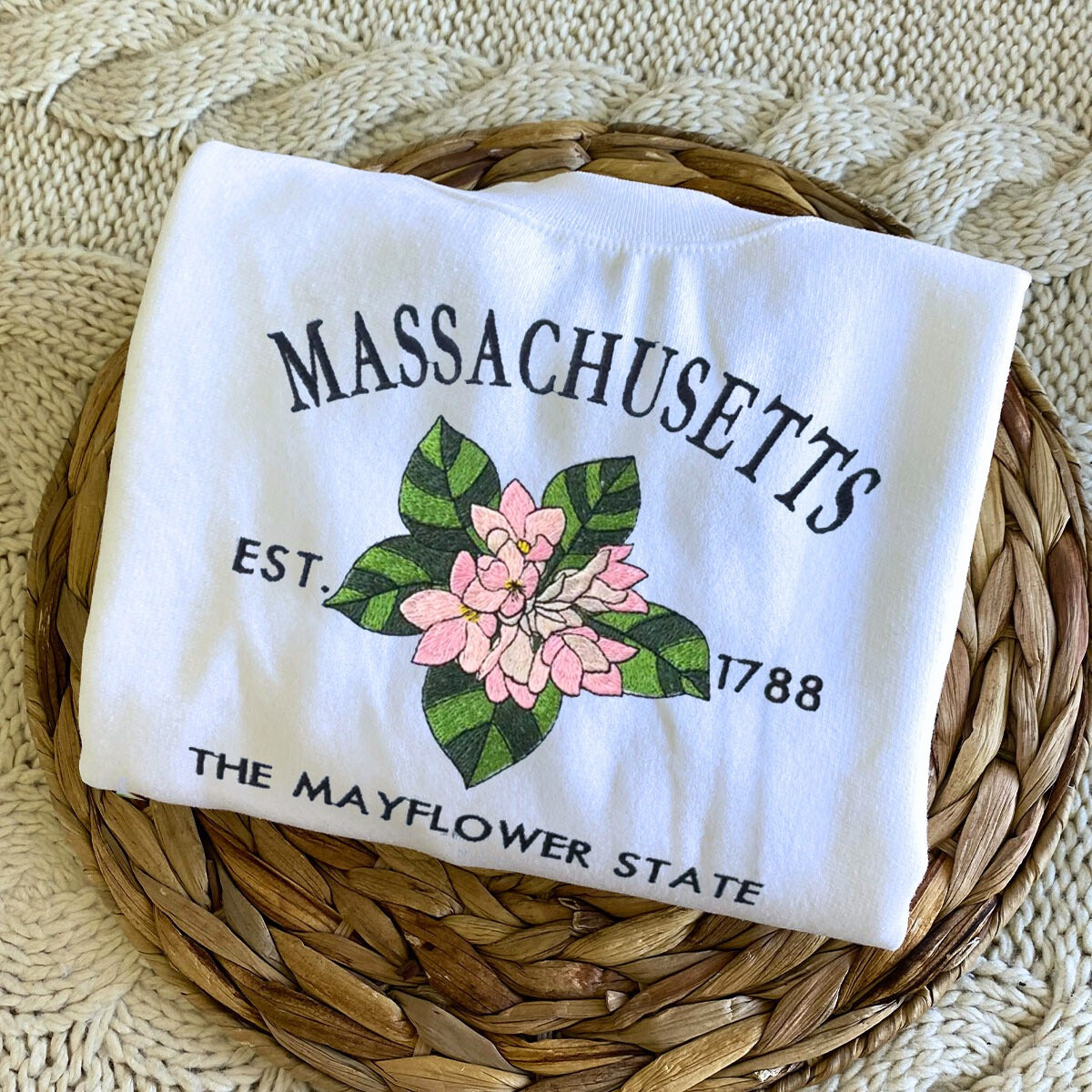 Massachusetts State Embroidered Mayflower Sweatshirt - Premium Comfort