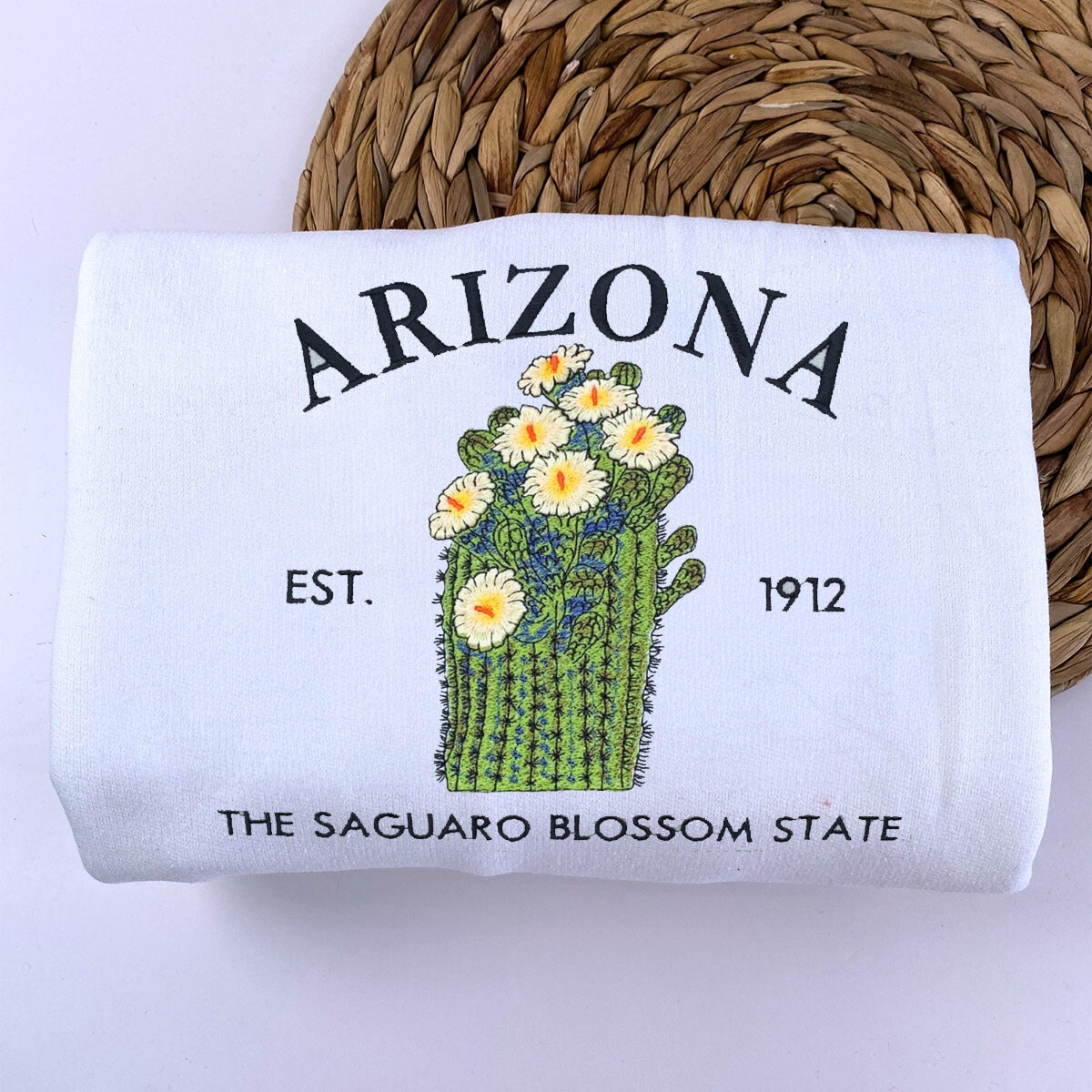 Embroidered Arizona State Saguaro Sweatshirt - Desert Flower Design