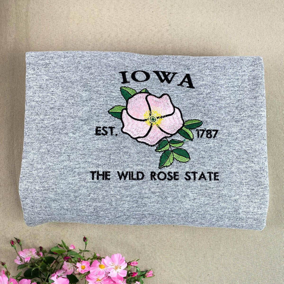 Iowa Wild Rose State Embroidered Sweatshirt - Premium Comfort