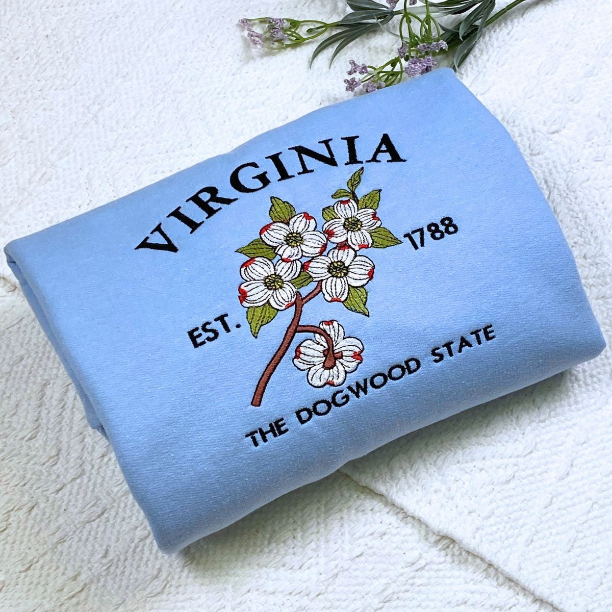 Embroidered Virginia State Flower Sweatshirt - Cozy Dogwood Design