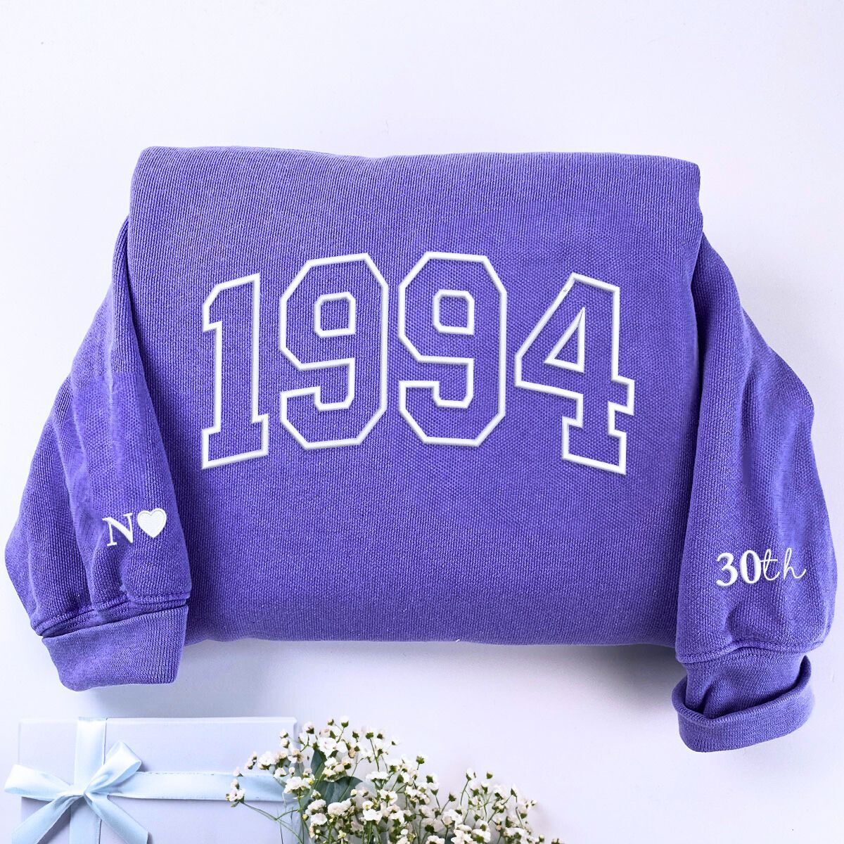 Personalized Embroidered Birth Year Varsity Pullover Shirt