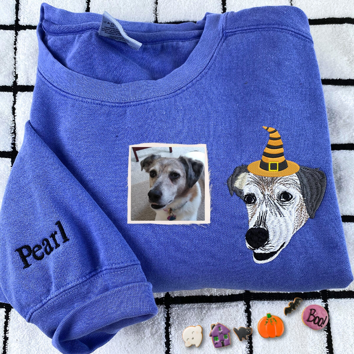 Personalized Dog Portrait Halloween Witch Hat T-Shirt or Sweatshirt