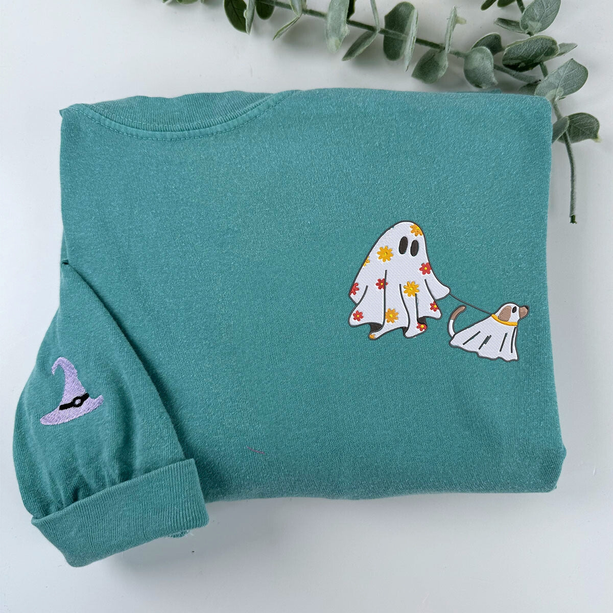 Cute Ghost & Dog Halloween Sweatshirt - Soft & Cozy