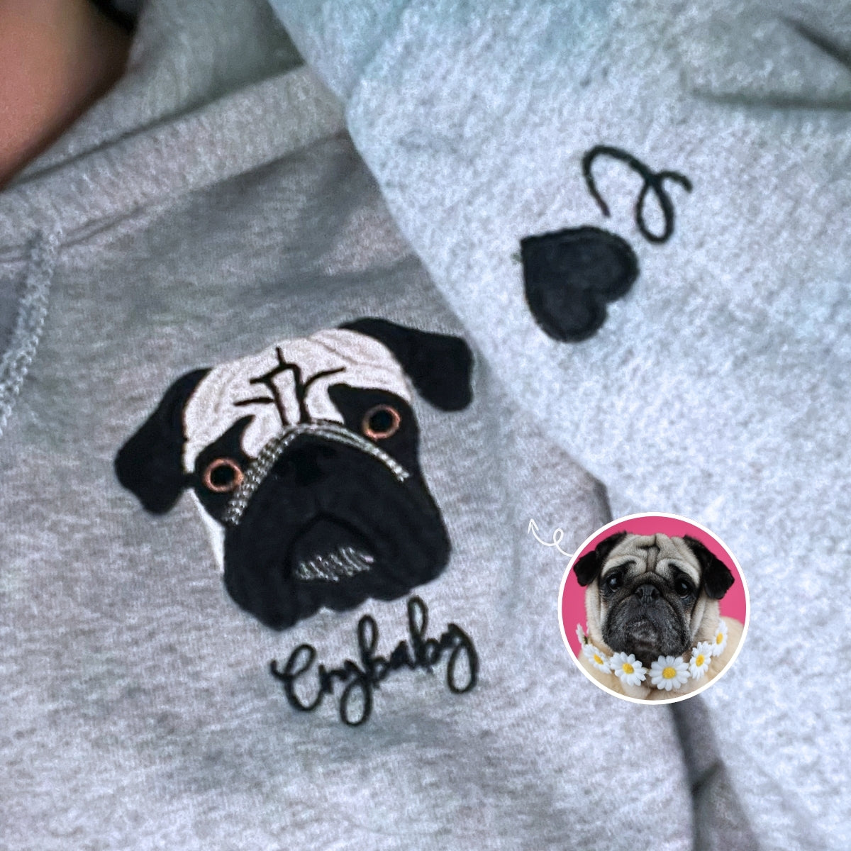 Custom Pug Embroidered Sweatshirt - Personalized Pug Lover Gift