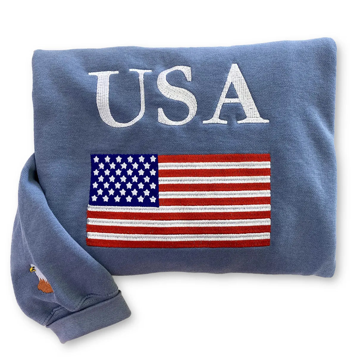 USA Flag Embroidered Neutral Sand Sweatshirt