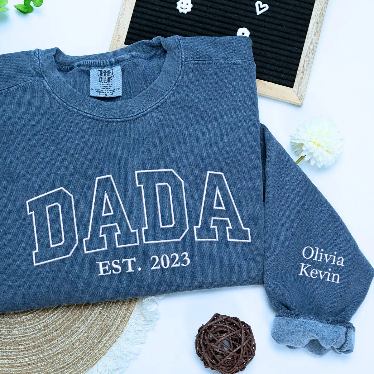 Personalized Dada EST. Embroidered Sweatshirt & Tee - Comfort Colors