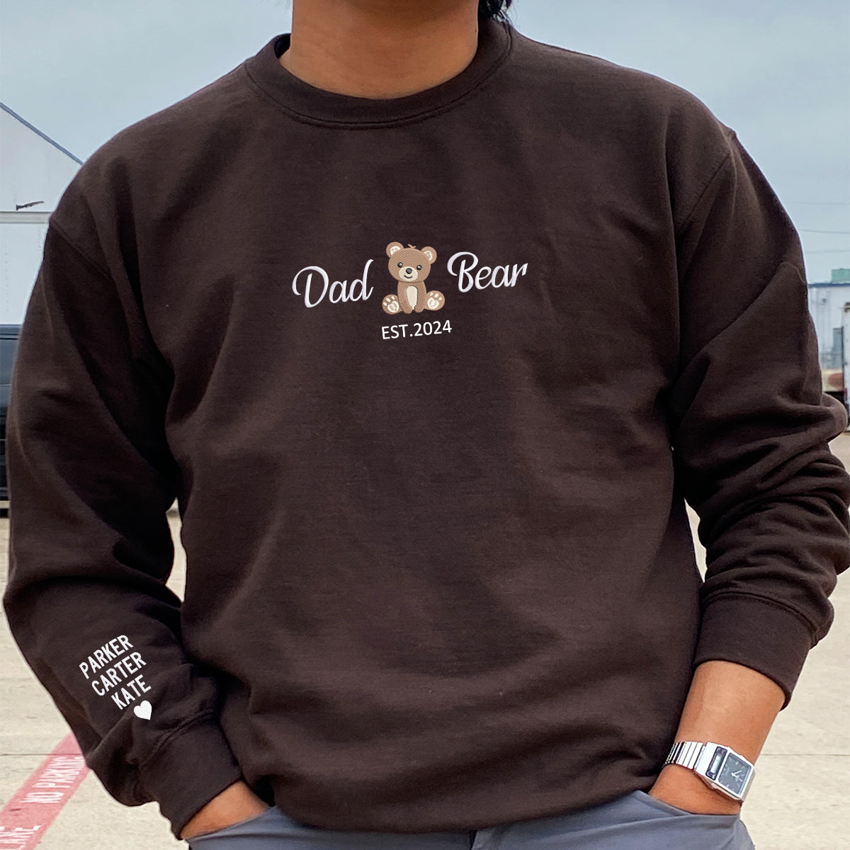 Personalized Dad Bear Embroidered Sweatshirt - Custom Gift for Fathers