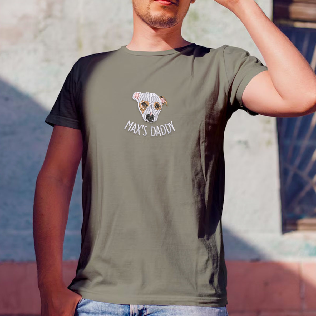 Embroidered Dog Dad Personalized Shirt, Unique Portrait Custom-Shirt