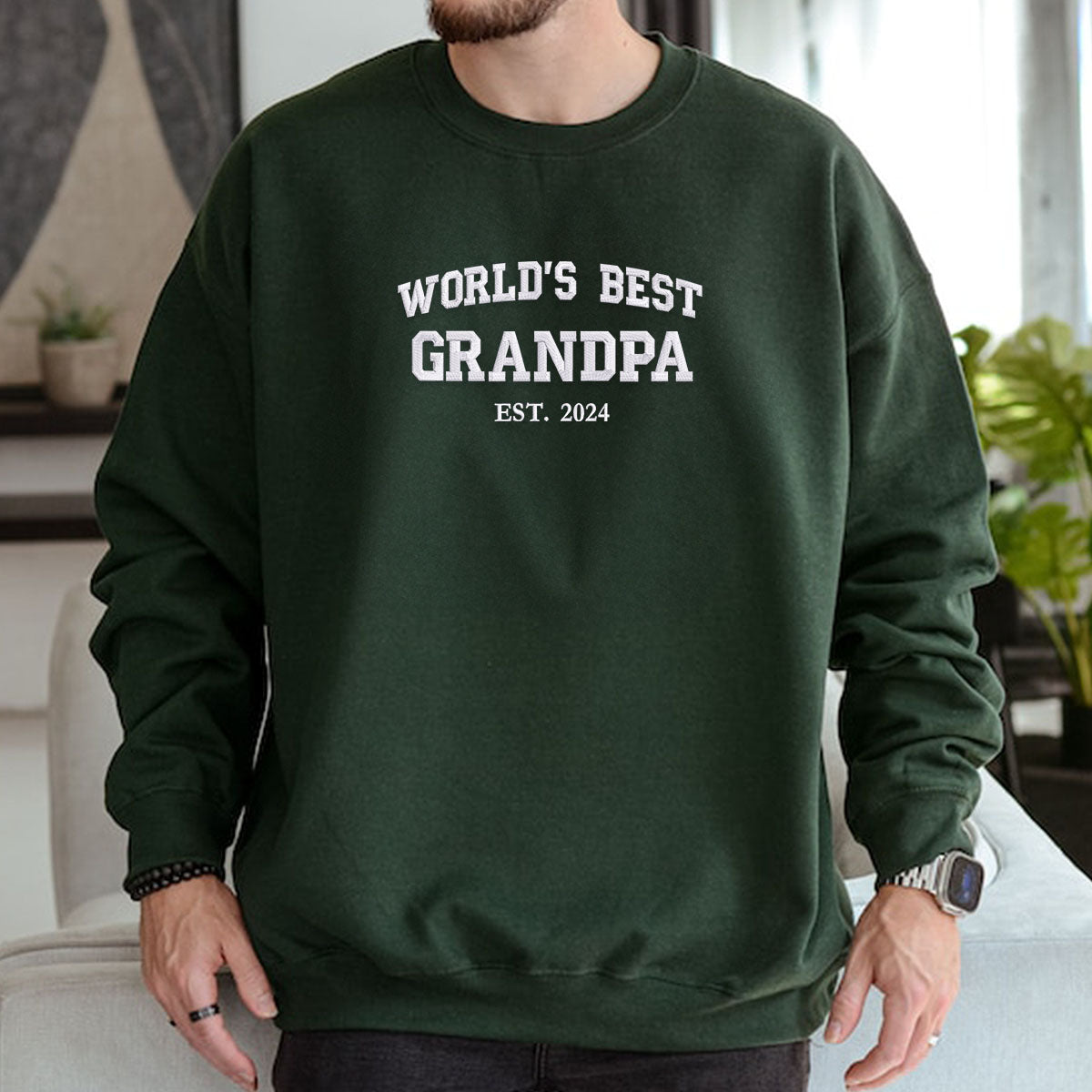 Personalized Grandpa Emroidered Sweatshirt with GrandKids Sleeve Names