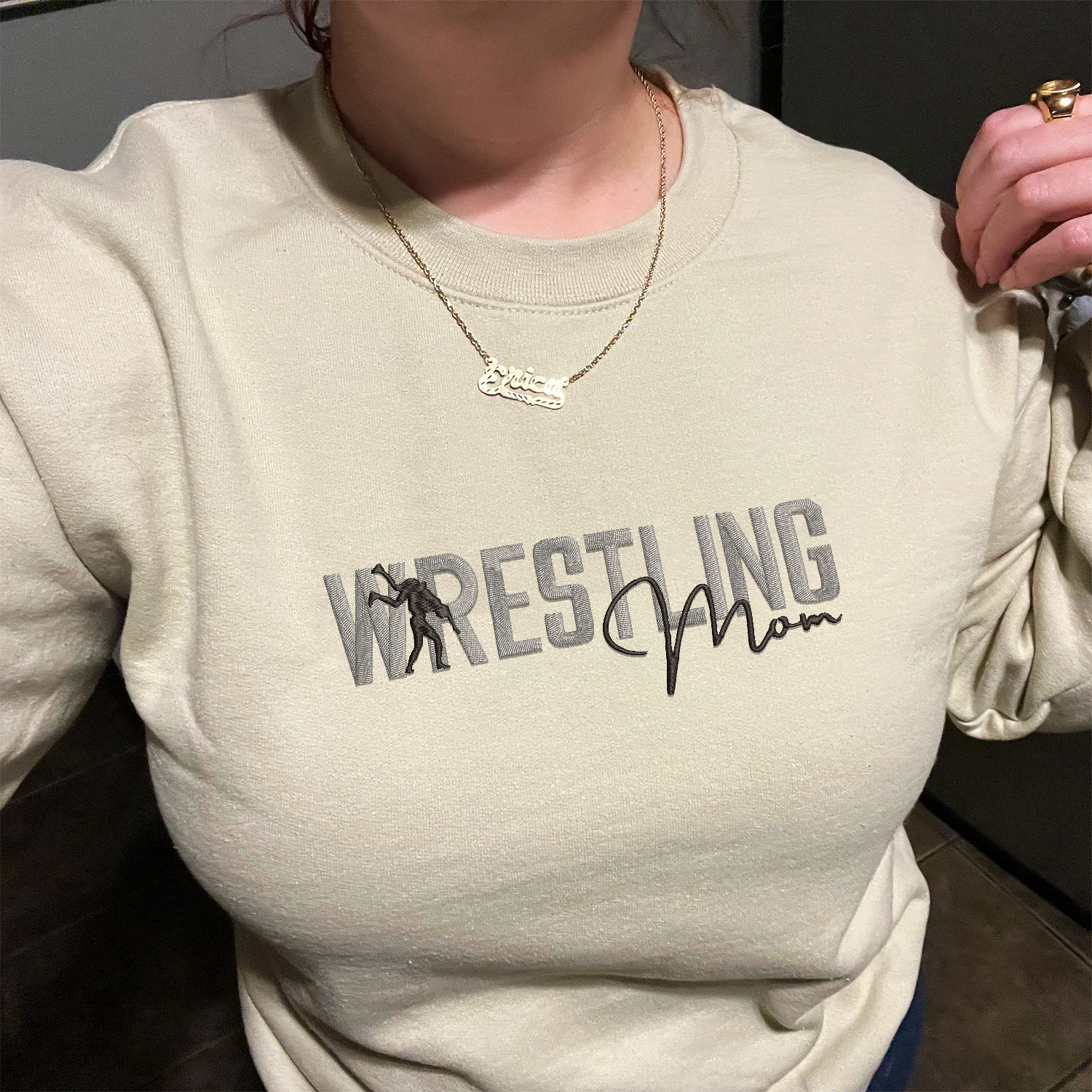 Minimalist Wrestling Mom Embroidered Names Sweatshirt - Warm & Stylish