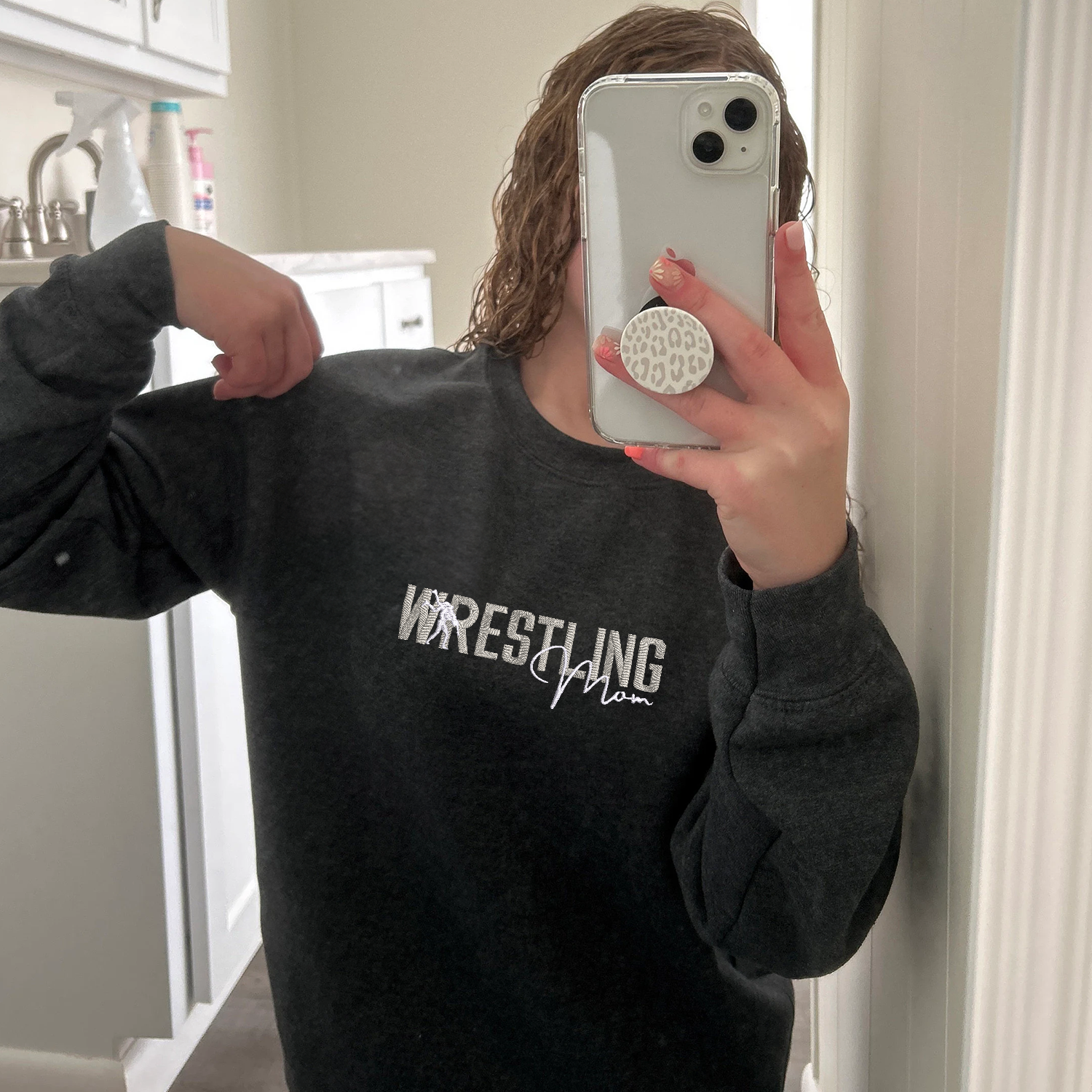 Minimalist Wrestling Mom Embroidered Names Sweatshirt - Warm & Stylish