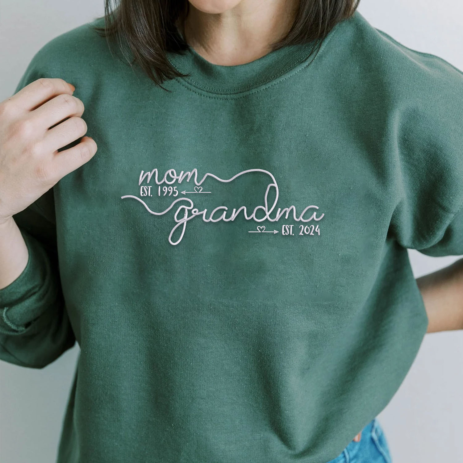 Dual Role Tribute Embroidered Sweatshirt - Mom & Grandma Unisex Hoodie